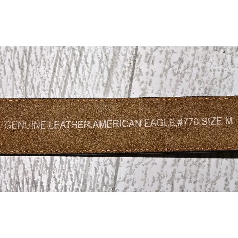 Vintage US Eagle brown leather belt eagle Buckle Embossed USA mens MED 42